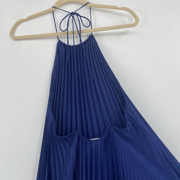 Sezane Size 38 / US 6 Robe Matilda Pleated Open Back Mini Dress Elect Blue NWT - Picture 12 of 16
